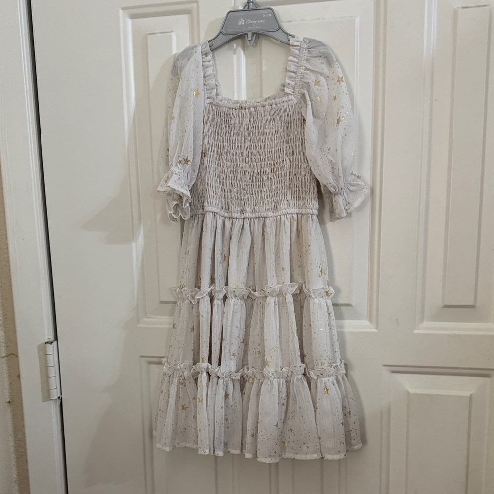 Ivy City Co White Dress with Gold Accents
